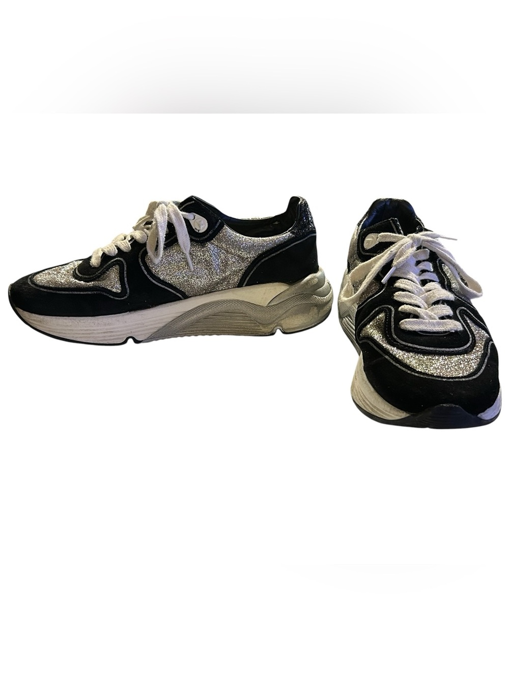 Golden Goose Running Sneakers BLK/SIL Glitter Lived-In/Distressed Luxe Sz 38 / 8 - Picture 11 of 16